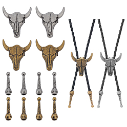 (52) Непрозрачная лаванда 12шт. 2 цвета, застежки-слайдеры для галстуков-боло из цинкового сплава, для изготовления галстуков-боло галстуков и аксессуаров, головы быка, с 8шт. 2 цветами наконечников из сплава, разнообразные, разноцветные, 32.5~39.5x32.5~34.5x9 мм, отверстие : 4~17.5x3~4 мм