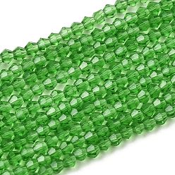 Зеленый лайм Имитация австрийского хрусталя 5301 биконус, Граненые круглые стеклянные бусины, зеленый лайм, 2.9~3.3x2 мм, отверстие : 0.5 мм, около 135~140 шт / нитка, 38~40 см