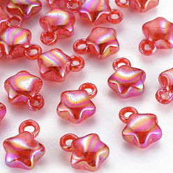 Crimson Transparent Crackle Acrylic Pendants, AB Color, Star, Crimson, 18x14x8.5mm, Hole: 3.5mm, about 510pcs/500g