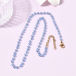 Васильковый 304 Ожерелье из нержавеющей стали с гранеными стеклянными бусинами-ронделями, цепочка ручной работы с камнями-талисманами, символизирующими месяц рождения, для женщин., ионное покрытие (ip), золотые, васильковый, 14.96 дюйм (38 см)