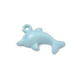 Bleu Ciel Clair Pendentifs en alliage, peint à la bombe , charmes de dauphin, lumière bleu ciel, 16x19.5x4mm, Trou: 1.6mm