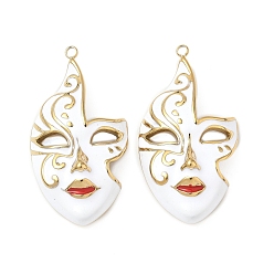 Белый 304 подвески из нержавеющей стали, маска, с эмалью, реальный 18 k позолоченный, белые, 40x21x9 мм, отверстие : 2 мм