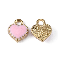 Pink Legierung Emaille Reize, cadmiumfrei und bleifrei, Herz, Licht Gold, rosa, 8x7.5x2.5 mm, Bohrung: 1.5 mm