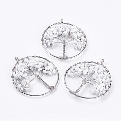 Говлит Натуральные чипы из голлитов большие подвески, с латунной фурнитурой платинового цвета, древо жизни, 56~59x50~51x6 мм, отверстие : 4.5 мм