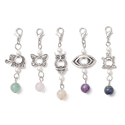 Античное Серебро Подвесные украшения из сплава, натурального аметиста, натурального мадагаскарского розового кварца, ракушечного жемчуга и натурального зеленого авантюрина, с карабин-лобстерами , слон/бабочка/черепаха, античное серебро, 57~62 мм