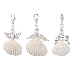 Серебро Подвеска в виде ракушки ангела, застежки-лобстеры подвески для рюкзака брелок украшения, серебряные, 47~52 мм, 3 шт / комплект