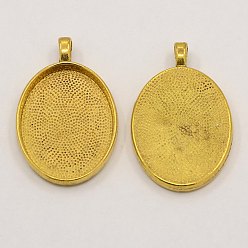Античное Золото Сеттинги для кулона(кабошонов), сплав, без кадмия, без никеля и без свинца, Овальные чашки с гладким краем, DIY фурнитура для ювелиных изделий, античное золото , 39x25x3 мм, отверстие : 4 мм