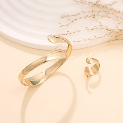 Золотой Наборы из сплава браслетов-манжет и колец для женщин, золотые, внутренний диаметр: 60 мм