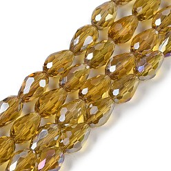 Темно-Золотистый Прозрачные стеклянные бусины гальваническим пряди, с покрытием AB цвета, граненые, слеза, темные золотарник, 8x6 мм, отверстие : 1.2 мм, около 65~67 шт / нитка, 20.08'' (51 см)