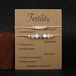 Аквамарин 2шт 2 стили натуральный розовый кварц и натуральный аквамарин плетеные бусины браслеты для женщин, внутренний диаметр: 2-3/8 дюйм (6 см), 2 шт / комплект