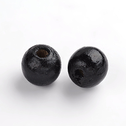 Black Natural Wood Beads, Round, Dyed, Black, 9x10mm, Hole: 3.5mm, about 3000pcs/1000g