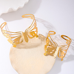 Золотой Комплекты из полых колье-манжеты и браслетов-манжет в форме бабочки из сплава для женщин, золотые, внутренний диаметр: 110 мм и 55 мм