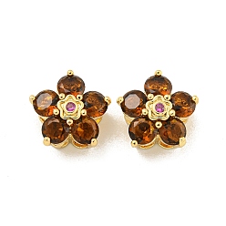 Сиена Латунные микро кубические циркониевые многожильные звенья, цветок, реальный 18 k позолоченный, цвет охры, 11x12x7 мм, отверстие : 1.6 мм
