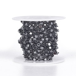 Non-magnetic Hematite Handmade Non-magnetic Synthetic Hematite Beaded Chains, Unwelded, with Brass Findings, with Spool, Cube, Gunmetal, 3x3x3mm, about 32.8 Feet(10m)/roll
