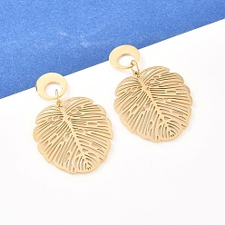 Настоящее золото 18K Лист 304 из нержавеющей стали болтаться серьги, ионное покрытие (ip), реальный 18 k позолоченный, 36.5x24 мм