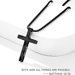 Черный 304 Футбольный мяч из нержавеющей стали, библейский стих из Евангелия от Матфея 19:26 Подвеска-крест для мужчин, чёрные, 23.62 дюйм (60 см)