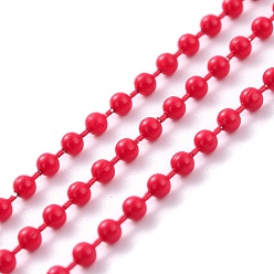 Red Spray Painted Brass Ball Chains, with Spool, Soldered, Round, Red, 2.5mm, 32.8 Feet(10m)/roll