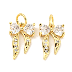 Настоящее золото 18K Покрытие стойки латунь микропаве прозрачные подвески из кубического циркония, долговечный, с прыжковых колец, без свинца и без кадмия, бантом, реальный 18 k позолоченный, 14x9x3.5 мм, отверстие : 3 мм