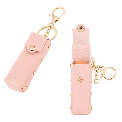 Pink Сумки для хранения губной помады из искусственной кожи, портативный органайзер для бальзама для губ для женщин, с брелком из сплава светло-золотистого цвета, прямоугольные, розовые, 9x3.2x2.9 см