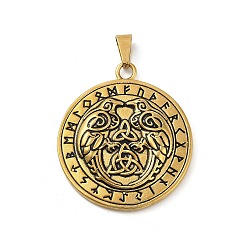 Античное Золото Викинг 304 подвески из нержавеющей стали, ионное покрытие (ip), плоский круглый с узлом Троицы и рунами, античное золото , 46x39.5x5 мм, отверстие : 8x4.5 мм