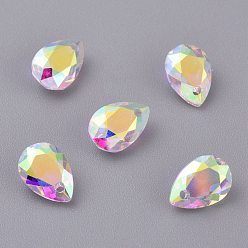 Хрусталь AB Стеклянные стразы подвески, граненые, слеза, хрусталь AB, 9x6x4 мм, отверстие : 1 мм