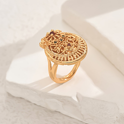 Золотой Латунные микропаве кубические цирконии геометрические регулируемые кольца для женщин, цветок, золотые, 23x20 мм, внутренний диаметр: регулируемый