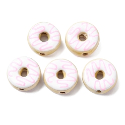 Белый Фарфоровые эмалевые бусины ручной работы, пончик, яркие глазированный фарфор, белые, 14~16x7 мм, отверстие : 1.5 мм