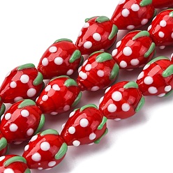 Красный Бусы лэмпворк ручной работы, клубника, красные, 14.5~15.5x12~13 мм, отверстие : 1.6 мм, около 19~20 шт / нитка, 11.42''~11.81'' (29~30 см)