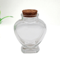Прозрачный Стеклянная бусина контейнеры, бутылка желаний в форме сердца с пробкой, прозрачные, 8.2x10.5 см