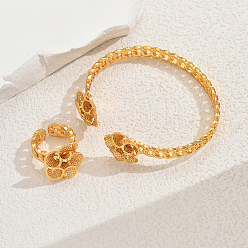 Золотой Элегантный комплект из кольца-манжеты и браслета в ближневосточном стиле с цветком из латуни для женщин, золотые
