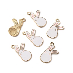 White Alloy Enamel Pendants, Light Gold, Rabbit, White, 30.5x19x1mm, Hole: 2.5mm