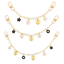 Золотой 3шт латунные кабельные цепи сумки удлинители цепи, с подвеской из эмали и поворотными застежками из сплава, золотые, 20~30 мм, 3 шт / комплект