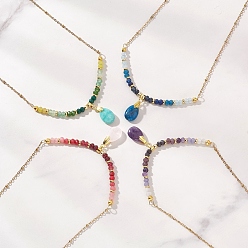 (52) Непрозрачная лаванда Натуральные малазийские нефритовые подвески на шею, с 304 кабельными цепочками из нержавеющей стали, золотые, разноцветные, 15.35 дюйм (39 см)