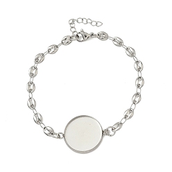 Oval 304 изготовление браслетов-цепочек из нержавеющей стали, с плоским круглым подносом и застежками-лобстерами, цвет нержавеющей стали, не тускнеет, кофейное зерно, 7-1/4 дюйм (18.5 см), лоток : 18 мм