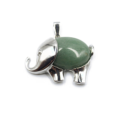 Зеленый Авантюрин Естественный зеленый авантюрин подвески, Слон прелести, с металлической фурнитурой с платиновым покрытием, 27x33 мм