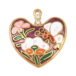 Сердце 304 подвески из нержавеющей стали, с эмалью и горный хрусталь, золотые, сердце, 32.5x30x3.5 мм, отверстие : 1.8 мм