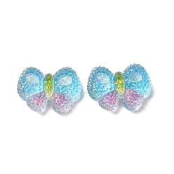 Deep Sky Blue Transparent Epoxy Resin Decoden Cabochons, with Paillettes, Bowknot, Deep Sky Blue, 17.5x23x7.5mm