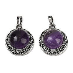Аметист Полукруглые подвески из натурального аметиста, сплав драгоценных камней амулеты, античное серебро, без свинца и без кадмия, 25x22x8~9 мм, отверстие : 7x4 мм