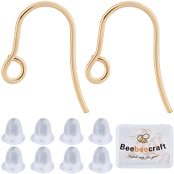 Real 24K Gold Plated 20Pcs 316 Surgical Stainless Steel Earring Hooks, with 20Pcs Plastic Ear Nuts, Real 24K Gold Plated, 15x12x0.7mm, 21 Gauge, Hole: 2mm