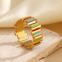 Золотой 304 открытые кольца-манжеты из нержавеющей стали для женщин, с эмалью, золотые, 9 мм, внутренний диаметр: 17 мм