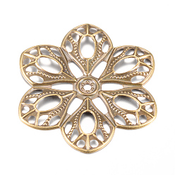 Antique Bronze Iron Links, Etched Metal Embellishments, Flower, Antique Bronze, 60x53.5x3mm, Hole: 3mm