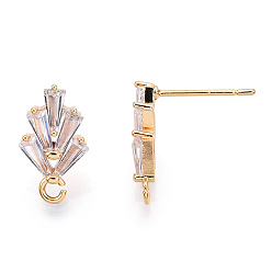 Real 18K Gold Plated Brass Cubic Zirconia Ear Stud Findings, with Loop, Nickel Free, Real 18K Gold Plated, 14.5x7.5mm, Hole: 1mm, pin: 0.5mm