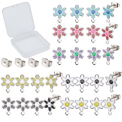 Mixed Color 28Pcs 7 Colors Flower 304 Stainless Steel Enamel Stud Earring Findings, with Loop and Ear Nuts/Earring Backs, Mixed Color, 12.5x9mm, Hole: 1mm, Pin: 0.8mm, 4pcs/color