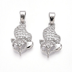 Платина Латунные микро проложить кубического циркония подвески, без кадмия и без свинца, лиса прелести, платина, 17x10.5x4~4.5 мм, отверстие : 2.5x5 мм