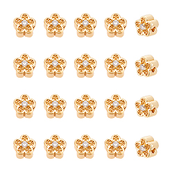 Real 18K Gold Plated 20Pcs Brass Micro Pave Cubic Zirconia Beads, Flower, Nickel Free, Real 18K Gold Plated, 5x5x4.5mm, Hole: 1.2mm
