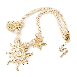 Золотой 304 подвеска в форме морской звезды из нержавеющей стали, ожерелье из полиэстеровой витой веревки, светло-желтый, золотые, 15.35 дюйм (39 см)