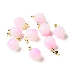 Pearl Pink Opaque Spray Painted Glass Pendants, with Golden Tone Brass Findings, Peach Charms, Pearl Pink, 17x12x11.5mm, Hole: 6x2.5mm