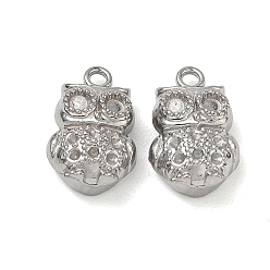 Stainless Steel Color 304 Stainless Steel Pendant Cabochon Settings, Owl Charms, Ion Plating(IP), Stainless Steel Color, 15.5x10x5.5mm, Hole: 1.8mm