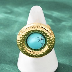 Золотой 304 регулируемые кольца на пальцах из нержавеющей стали, с синтетическими бирюзовый, золотые, внутренний диаметр: 18 мм