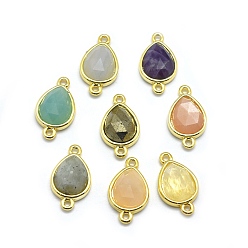 Смешанные камни Соединители звеньев из натурального камня, с фурнитурой латунной золотого тона, слеза, граненые, 17.5x9.5x5 мм, отверстие : 1.2 мм